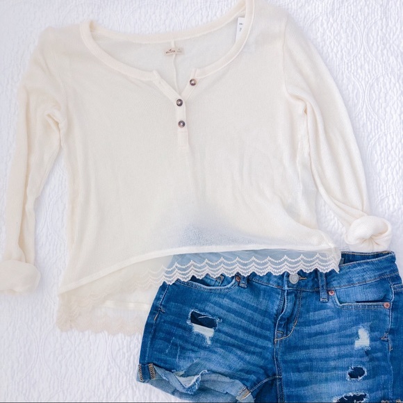 Hollister lace trim cream sweater - Picture 7 of 7